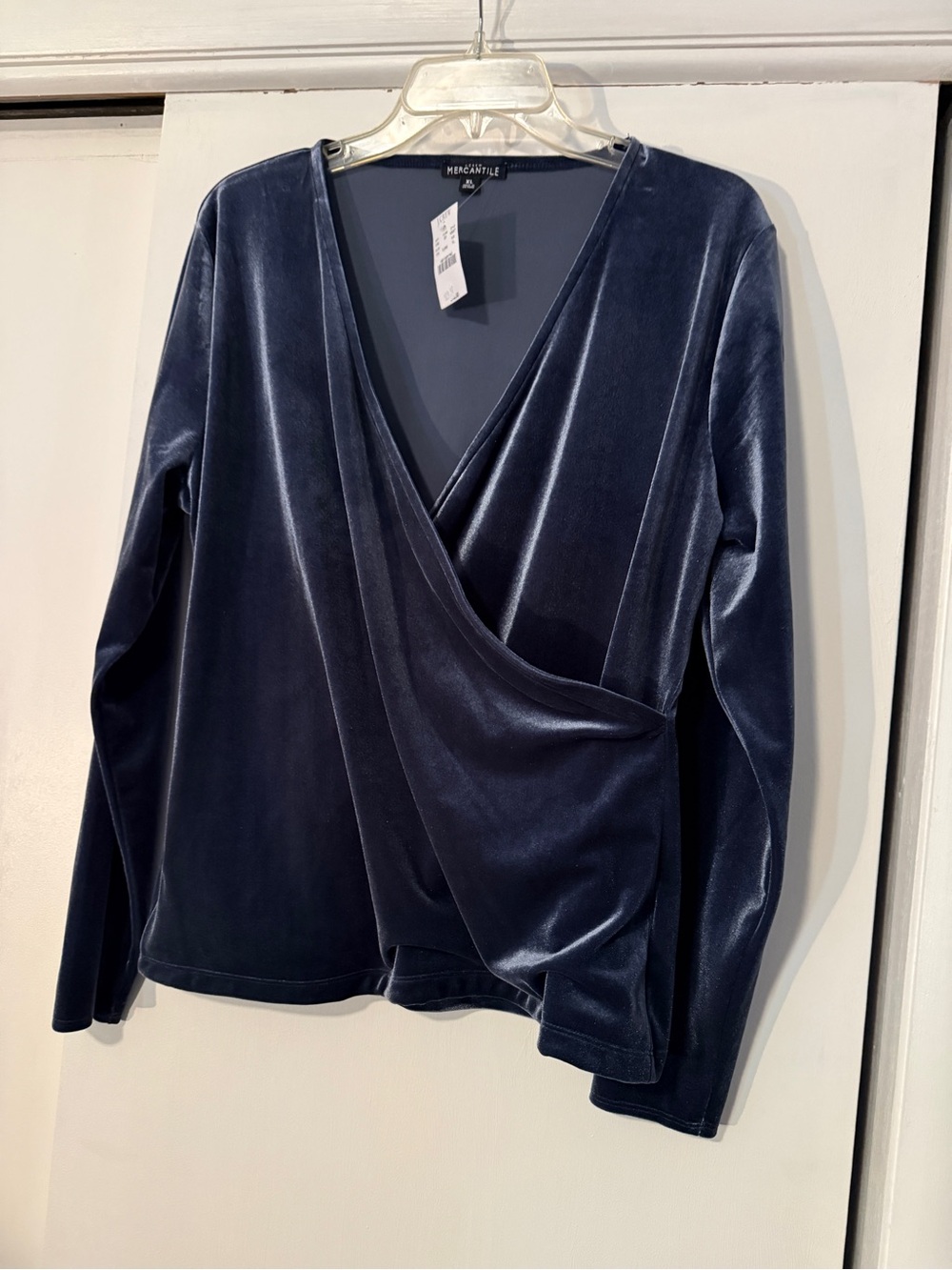 J. Crew Factory Navy Velvet Wrap-Front Blouse